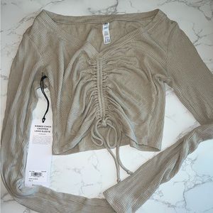ALO Yoga Ribbed Cinch Crop Top in Beige